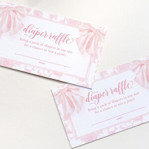 Tarjetas de inserción para rifa de pañales para baby shower de estilo chinoiserie rosa - Baby Shower de niña - Imprimibles