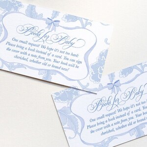 Libros para baby shower de niño para tarjeta de inserción de bebé con lazo azul Toile Chinoiserie - Traiga un libro en lugar de una tarjeta - Imprimibles DESCARGA INSTANTÁNEA