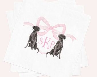 Printed Napkins for Baby Shower - Monogram Crest Paper Napkin - Personalized Napkin for Baby Girl Sprinkle - Labrador Cocktail Napkins