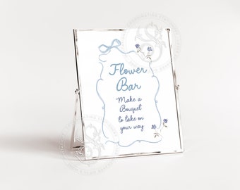 Flower Bar-bord: blauwe strik, bruids/babyshower (8 x 10 afdrukbaar)