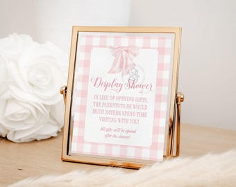 Display Shower Sign, Pink Gingham 8x10 Printable JPG with Bow