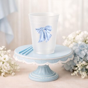 Blue Bow Party Cups: Frosted Baby Shower Cups (16oz)