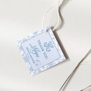 Printed Favor Tags for Bridal Shower - Chinoiserie Thank you tags - Blue Chinoiserie - Classic Bridal Shower - Traditional Bridal Tea