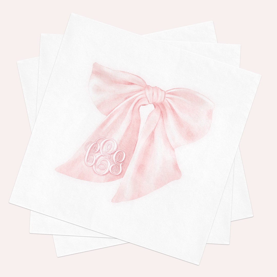 Printed Napkins for Baby Shower Pink Bow Paper Napkins Personalized