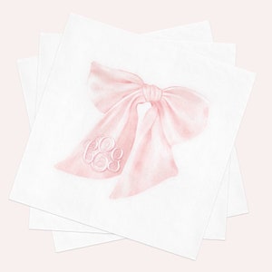 Printed Napkins for Baby Shower Sprinkle, Coquette Pink Bow Paper Napkin, Personalized Monogram Napkins, Shes tying the knot, bows and babes