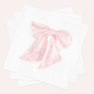 Pink Bow Napkins for Baby Shower Sprinkle, Personalized Monogram Paper Napkins, Coquette Pink Bow Decor for Brides & Babes