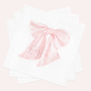 Printed Napkins for Baby Shower Sprinkle, Coquette Pink Bow Paper Napkin, Personalized Monogram Napkins, Shes tying the knot, bows and babes