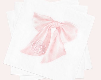 Pink Bow Monogram Napkins: Baby Shower Sprinkle, Coquette Party