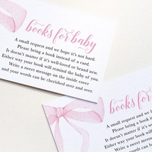 Preppy Pink Bow Baby Shower Books for Baby Insert Card - Girl Baby Shower - Bring a book instead of a card - Printables INSTANT DOWNLOAD