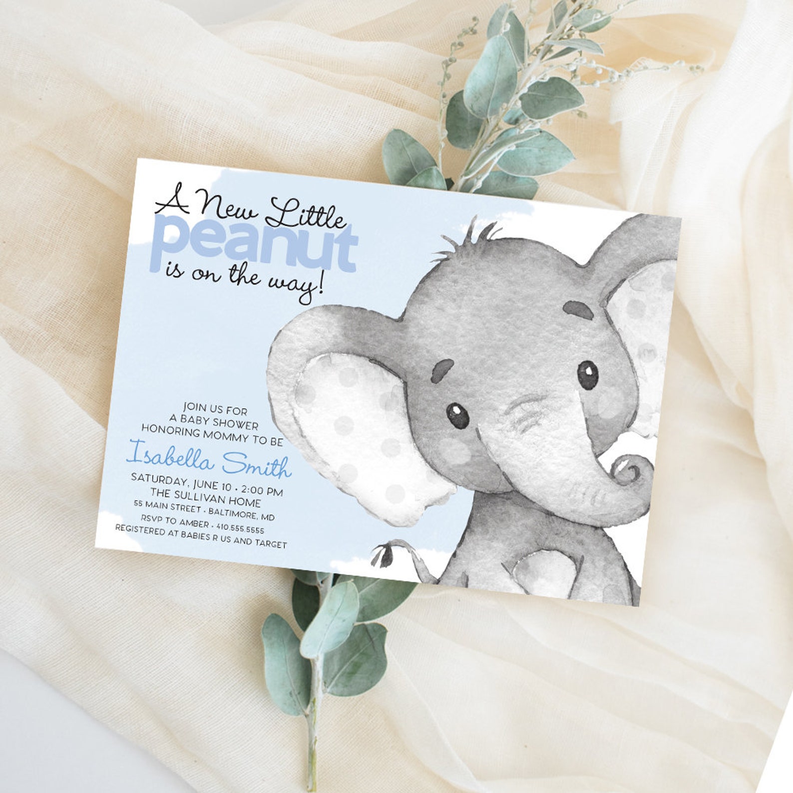 Blue Elephant Baby Shower Invitation It's a Boy Etsy