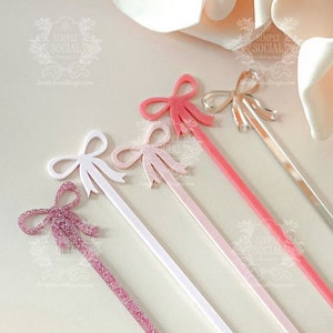 Pink Bow Drink Stirrers: Acrylic Stir Sticks, Baby Shower Decor