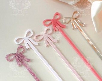 Pink Bow Drink Stirrers: Acrylic Stir Sticks, Baby Shower Decor