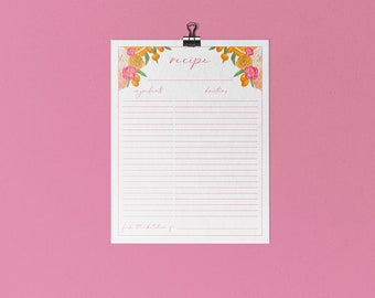Recipe Cards Printable - Recipes for Bride to Be - Citrus Bridal Shower - Orange Recipe Card - Instant Download - Printable