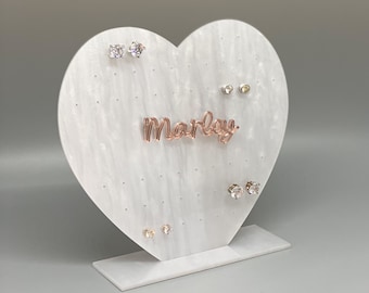 Heart Earring Holder, Earring Stand, Personalized Rose Gold Mirror Acrylic Earring Display, Jewelry Organizer, Gift for Her