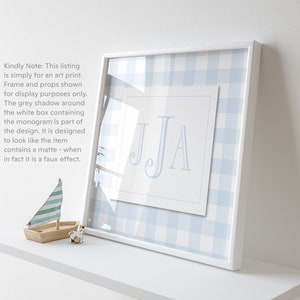 Blue Gingham Monogram Print: Boy Nursery Wall Art