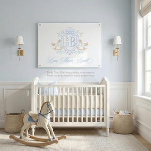 Rocking Horse Nursery Print | Grandmillennial Baby Boy Monogram image 3