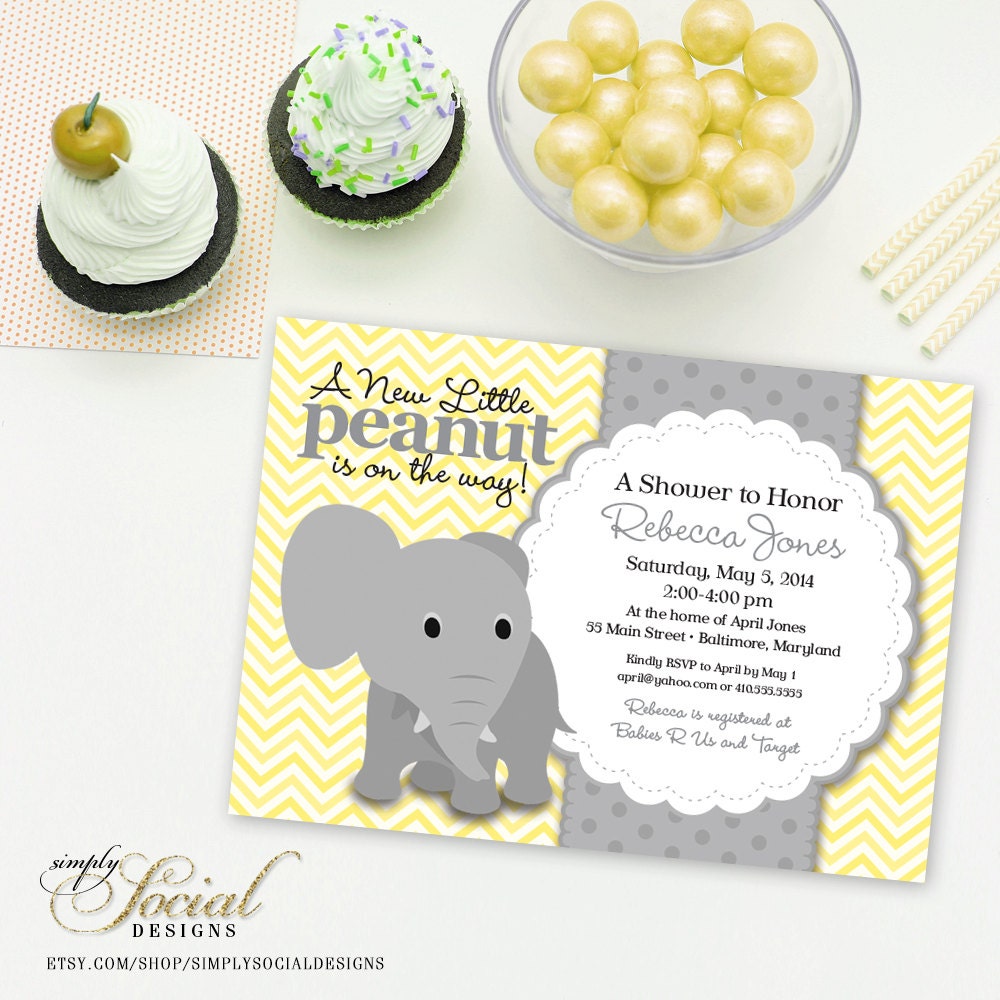 Elephant Baby Shower Invitation Yellow Chevron And Grey Little