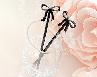 Black Bow Drink Stirrers, Acrylic Cocktail Swizzle Sticks, Coquette Party Decor, Bridal Shower, Bachelorette & Birthday Bar Decor
