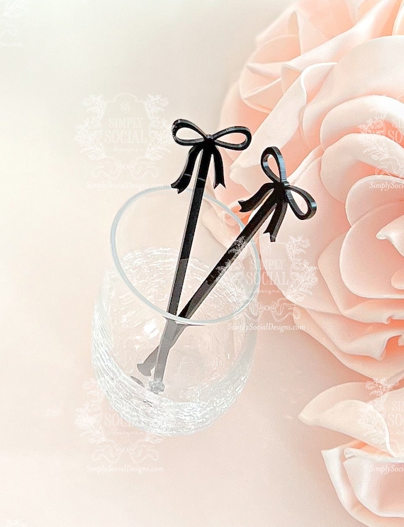 Black Bow Drink Stirrers: Acrylic Cocktail Swizzle Sticks