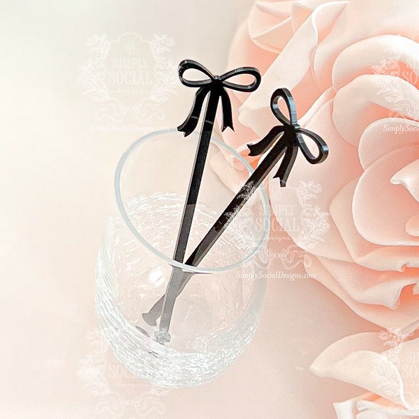Black bow drink stirrers for bridal shower - cocktail stirrers - acrylic stir sticks - swizzle stick - fancy coquette bow party