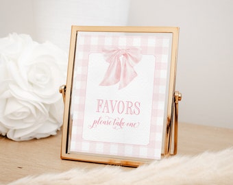 Pink Gingham Favors Sign: Girl Baby Shower Printable (8x10)