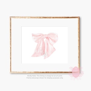Monogram Pink Bow Wall Art for Nursery - Printed Fancy Pink Bow Monogram - college dorm Room Decor - Baby Girl Grandmillenial Girls Room