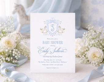 Uitnodiging voor babyshower babyshower met monogram embleem