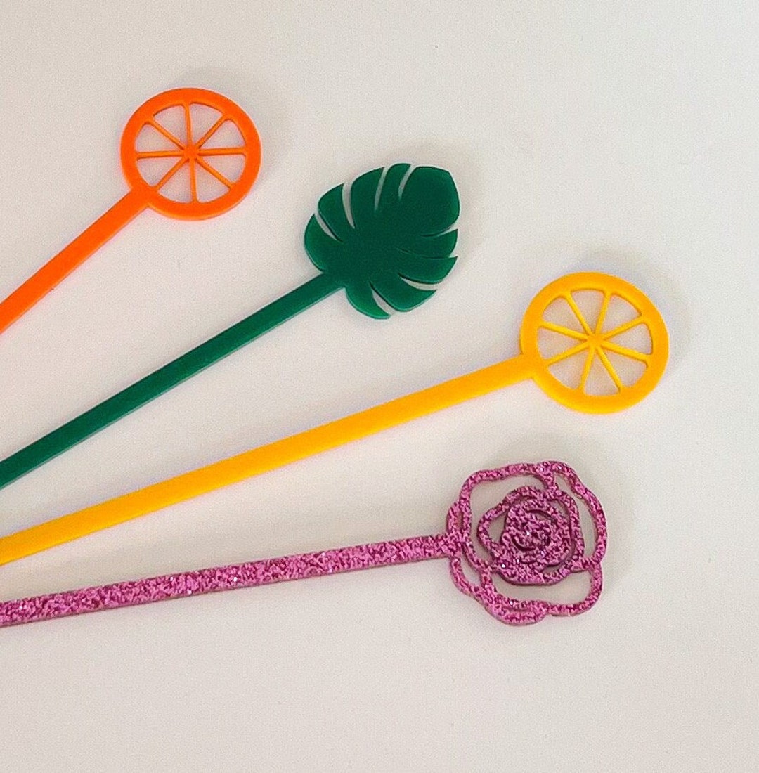 Citrus Drink Stirrer Set of 4, Party Stir Sticks, Bachelorette Bridal Shower Orange Lemon Aperol
