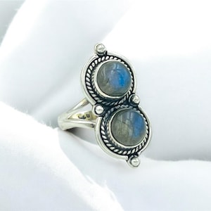 Anillo de labradorita de fuego azul, anillo de plata de ley 925, anillo de promesa, joyería hecha a mano, anillo de piedra preciosa, anillo de plata de labradorita, regalo para ella