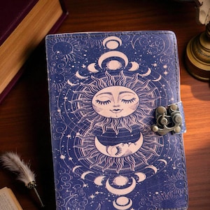 Celestial Sun & Moon Leather Journal: Handmade Wiccan Grimoire