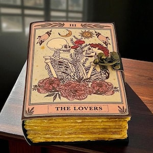400 Page Gothic the Lover Journal – Skeleton Couple Grimoire Gifts | Dark Academia Spell Book | Handmade Leather Notebook Journal with lock