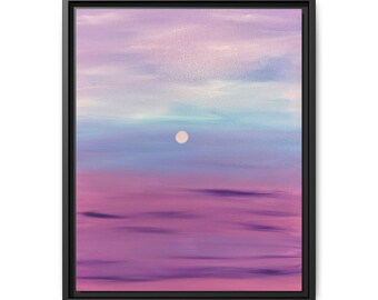 Paesaggio marino al tramonto dai colori pastello su tela opaca