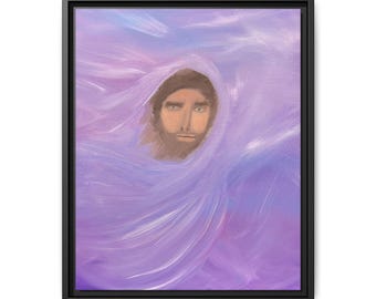 Jesús Etéreo en Remolinos Púrpura Lienzo Mate Enmarcado