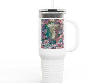 Wasserfall Blumenmalerei Reisebecher | 40 Unzen Thermobecher