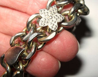 Vintage Goldtone Double Link Flowers and Leaves Bracelet