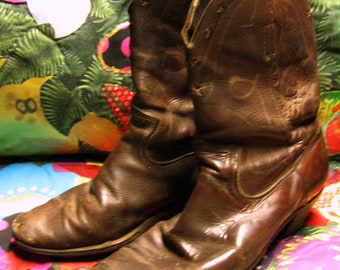 Vintage 1940s-1950s Leather Well-Worn Cowboy Boots
