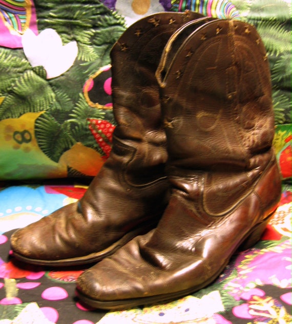 Vintage 1940s-1950s Leather Well-Worn Cowboy Boots