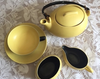 Very Stylish Mid-Century Matte Yellow and Black Tea Set 22 Pieces