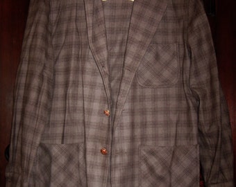 Vintage 1950s Derby Brown Glen Plaid Wool Jacket with Cuffs L orXL