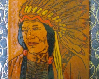 Vintage Native American Pen and Ink Varnished Drawing N.Estate