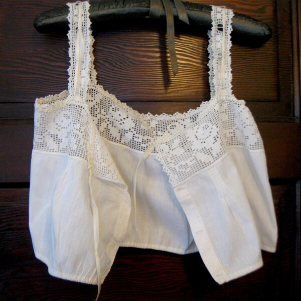 Victorian White Cotton Corset Cover Camisole Hand Crochet Lace