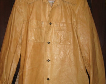 Vintage 1970s Robert Golden Tan Long Leather Jacket 40/L