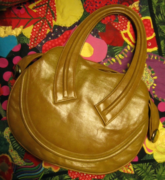Vintage Lou Taylor Handbag, Black Faux Leather, Swivel Mirror