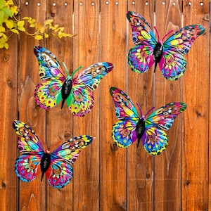 Metal Butterfly Wall Art (4-Pack), Outdoor Wall Decor for Patio or Garden, 3D Yard Decorations, Colorful Butterfly Wall Hanging