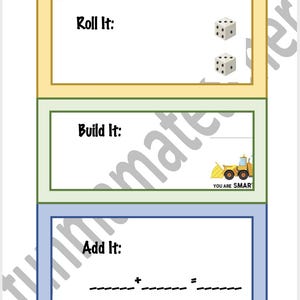 Jeu de dés mathématiques, jeu d&#39;addition imprimable pour enfants, heure du centre préscolaire, école à la maison, pratique du comptage, feuille de jeu, éducation maternelle