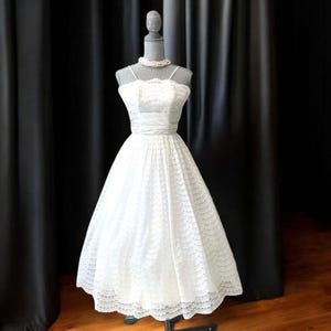 1950年代ヴィンテージ レースチュールタフタ ウェディングドレス、ノースリーブ ウェディングドレス（ボレロジャケット付き）、50年代ホワイトブライダルレセプションドレス、サイズS