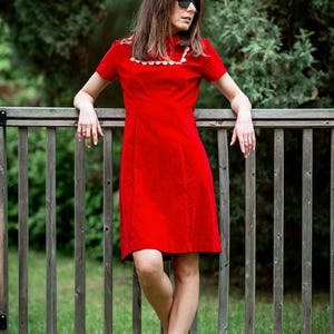 Vintage 1960s Red Mod Mini Dress: Handmade Retro GoGo Shift, Size Medium