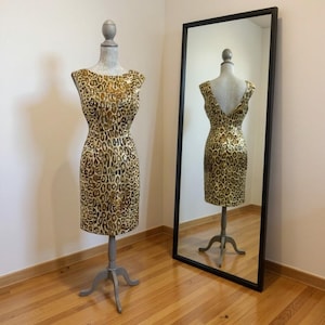 Vintage 60s Inspired Leopard Print Wiggle Dress: Mod Cocktail Party Dress, Size Medium