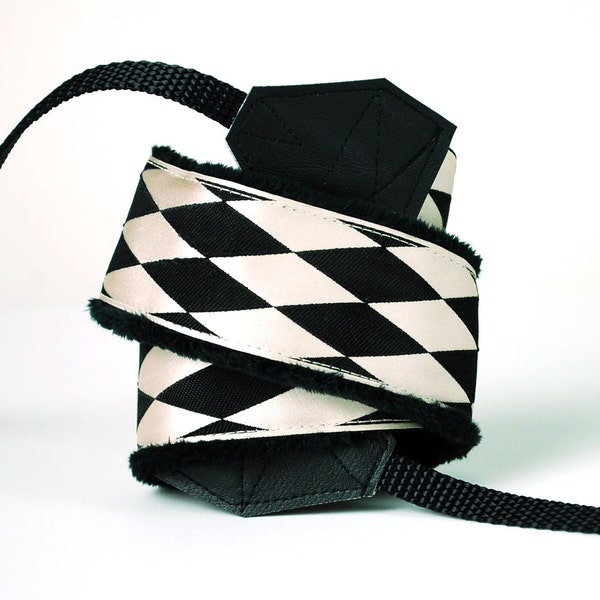 DSLR Camera Strap - Photographer Gift - Black & Ivory Harlequin
