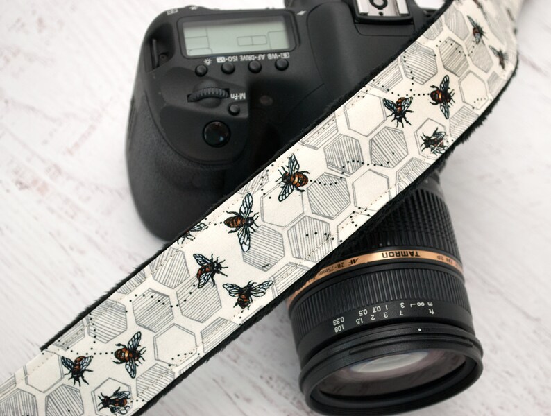 Camera Strap - Bee Kind on Cream 